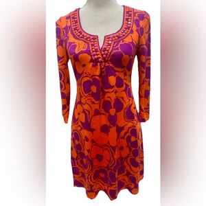 Boden Jersey Dress Kaftan Style Midi Beaded Neckline US 6 Vacation Travel Comfy!